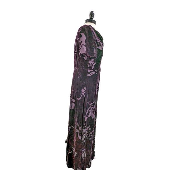 Donna Ricco Women Floral Pattern Drape Neck Short Sleeve Neck Maxi Dress Velvet - Picture 3 of 11